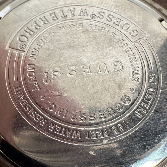 Guess Watch Womens 38mm Round Waterpro Silver Tone Day Date 6.5" New Battery - Picture 7 of 10